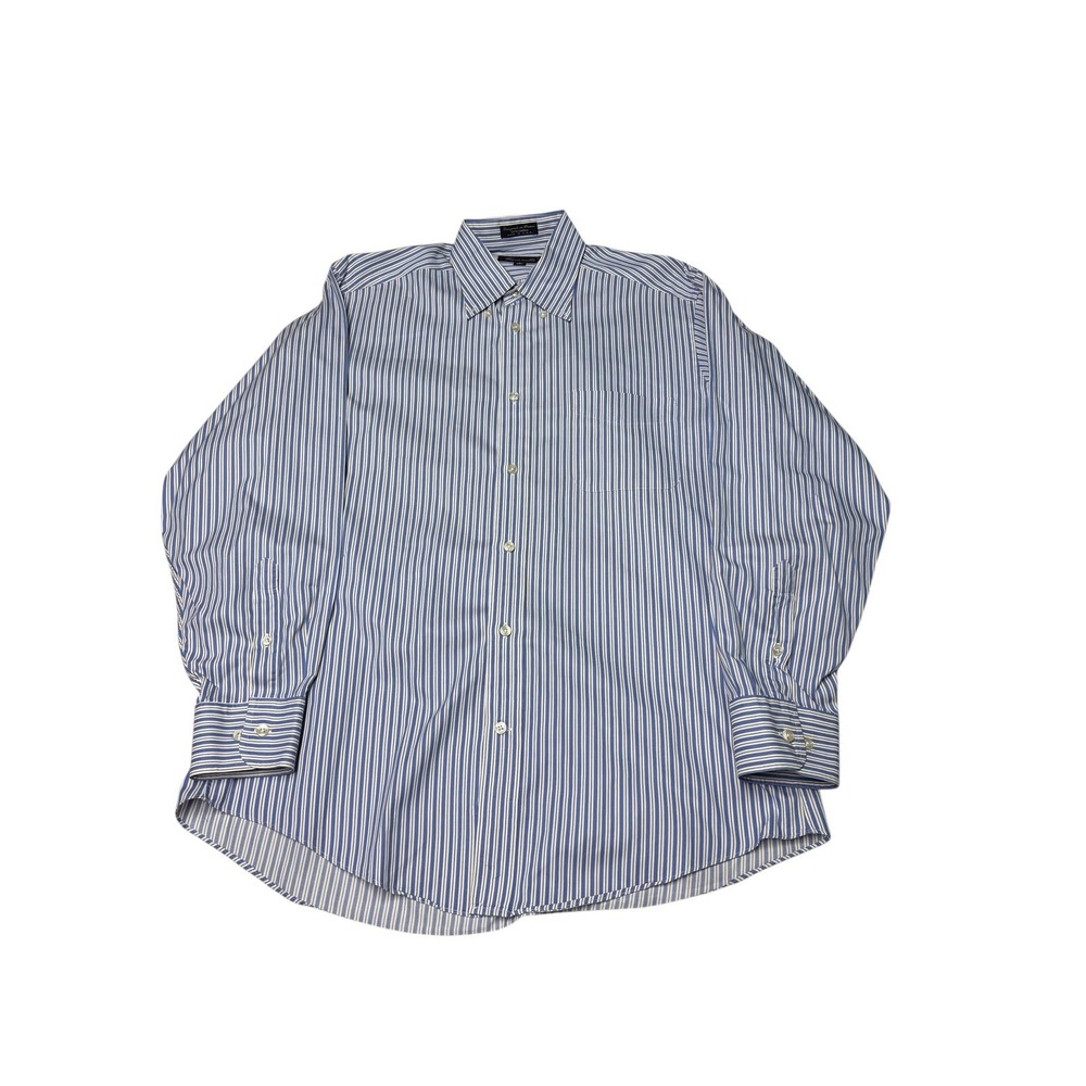 Faconnable Mens Blue White Striped Button Down Shirt Size 15.5 R Made in USA